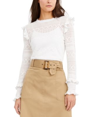 INC International Concepts - Ruffle-Trim Pointelle Sweater