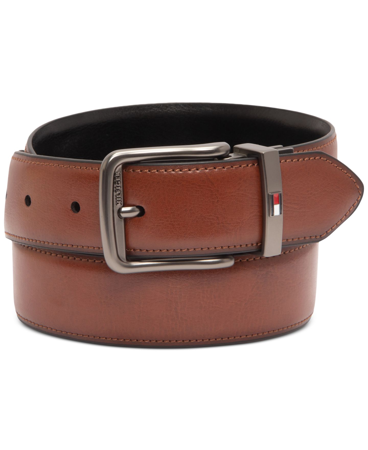 Мужской ремень Tommy Hilfiger Reversible Harness Buckle Stretch Belt, цвет: Чёрный / Рыжевато-коричневый — фото 2