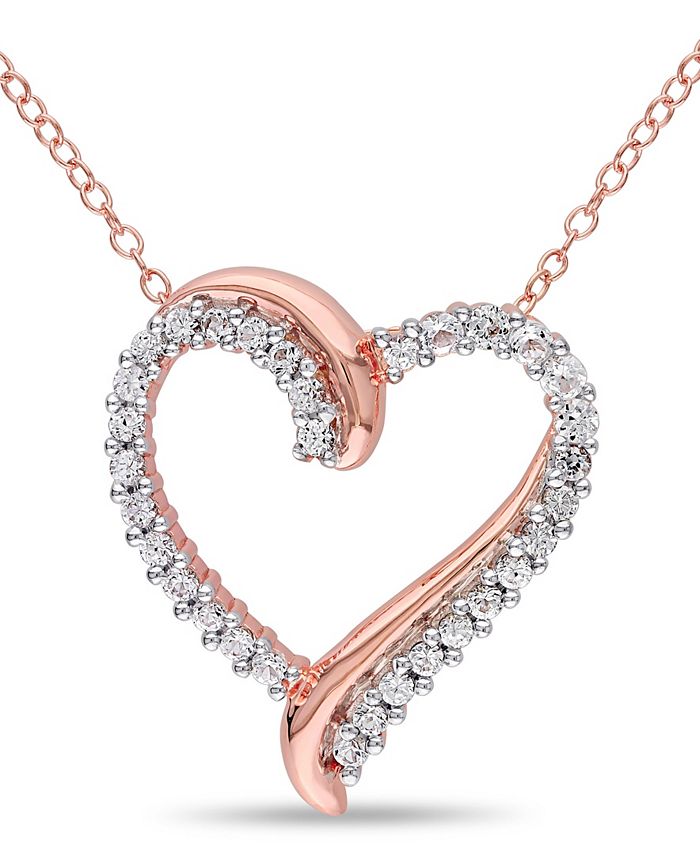 Created White Sapphire (3/4 ct. t.w.) Heart Pendant with Chain in 18k Rose  Gold Over Silver