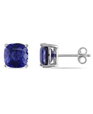 image of Created Sapphire (6 ct. t.w.) Cushion Stud Earrings in Sterling Silver