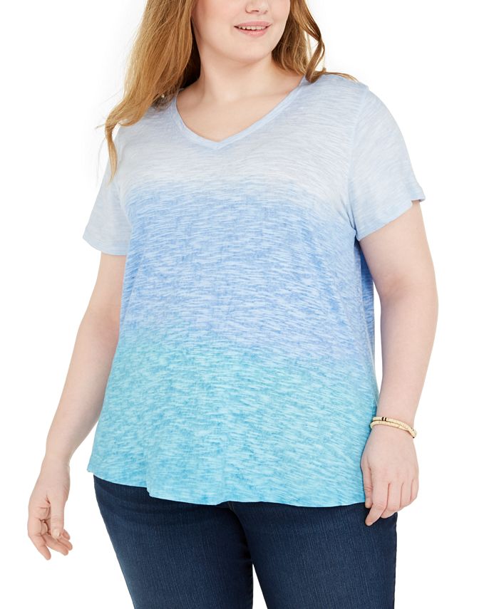Style & Co Plus Size Brushstroke-Dye T-Shirt, Created for Macy's - Macy's