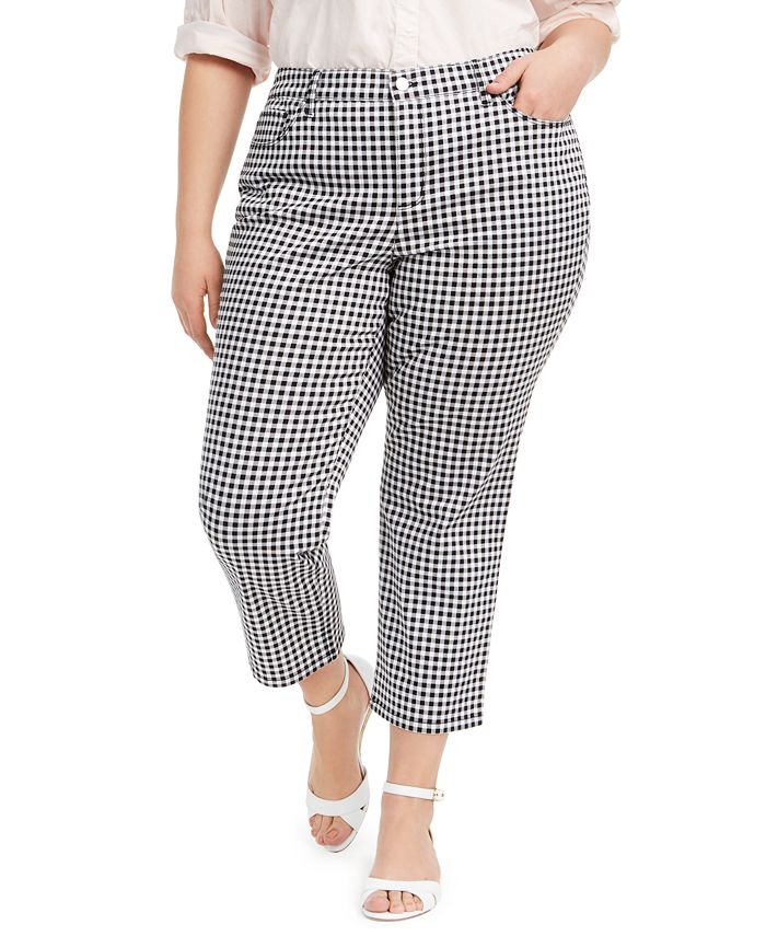 Charter Club Plus Size Tummy-Control Gingham Jeans, Created for Macy's ...