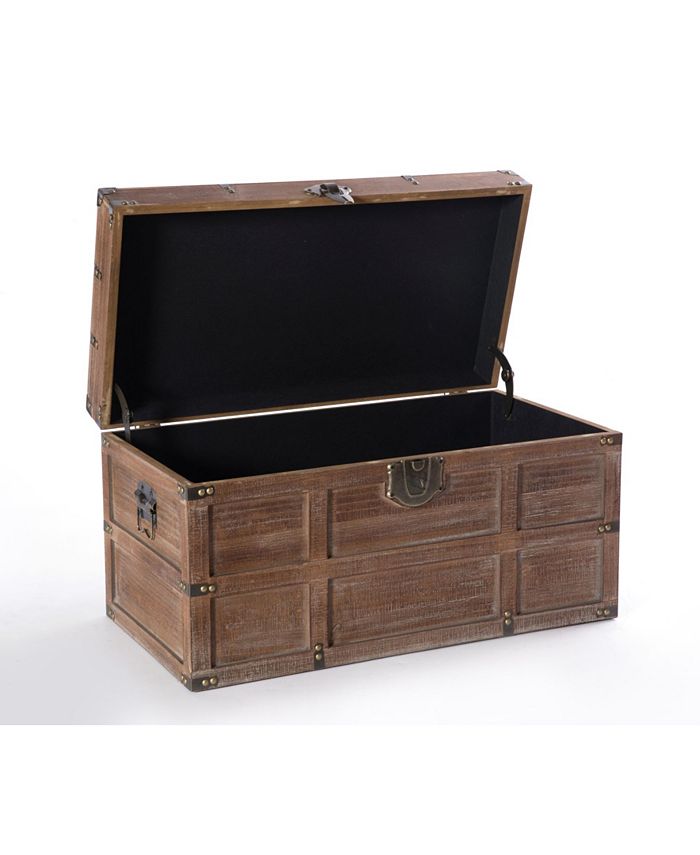 Vintiquewise Wooden Rectangular Lined Rustic Storage Trunk with Latch