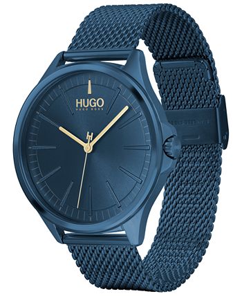 HUGO - Men's #Smash Blue Stainless Steel Mesh Bracelet Watch 43mm