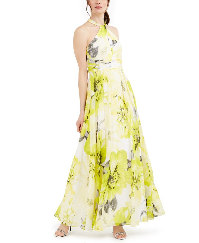 Calvin Klein Floral-Print Chiffon Halter Gown & Reviews - Dresses ...