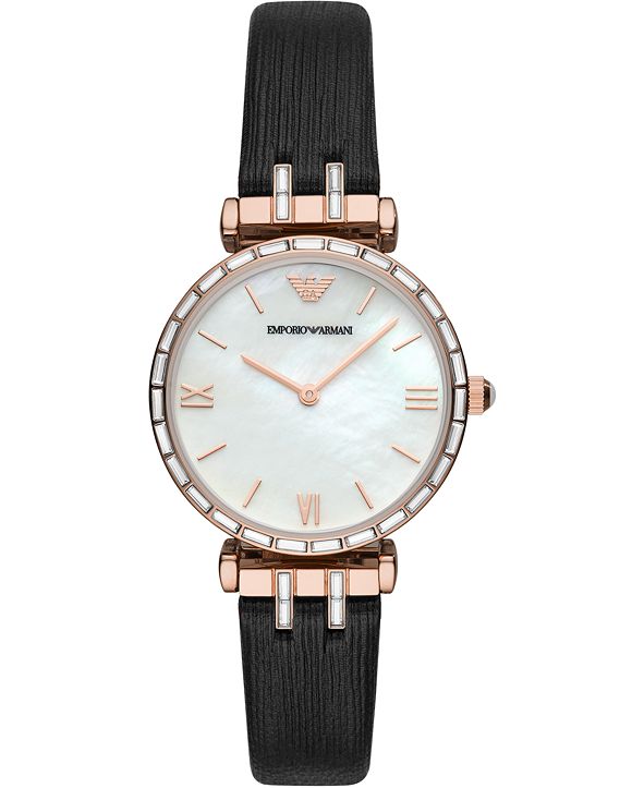 Emporio Armani Women S Black Leather Strap Watch 32mm Reviews Watches Jewelry Watches Macy S
