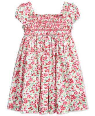 Polo Ralph Lauren Little Girls Floral Smocked Cotton Dress - Macy's