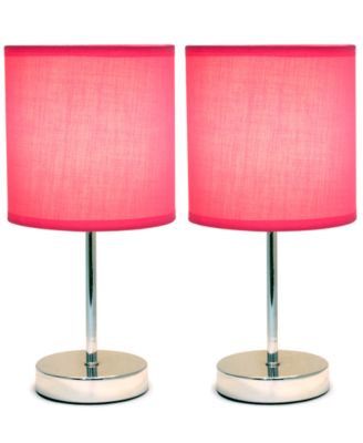 Simple Designs Chrome Mini Basic Table Lamp with Fabric Shade 2 Pack Set