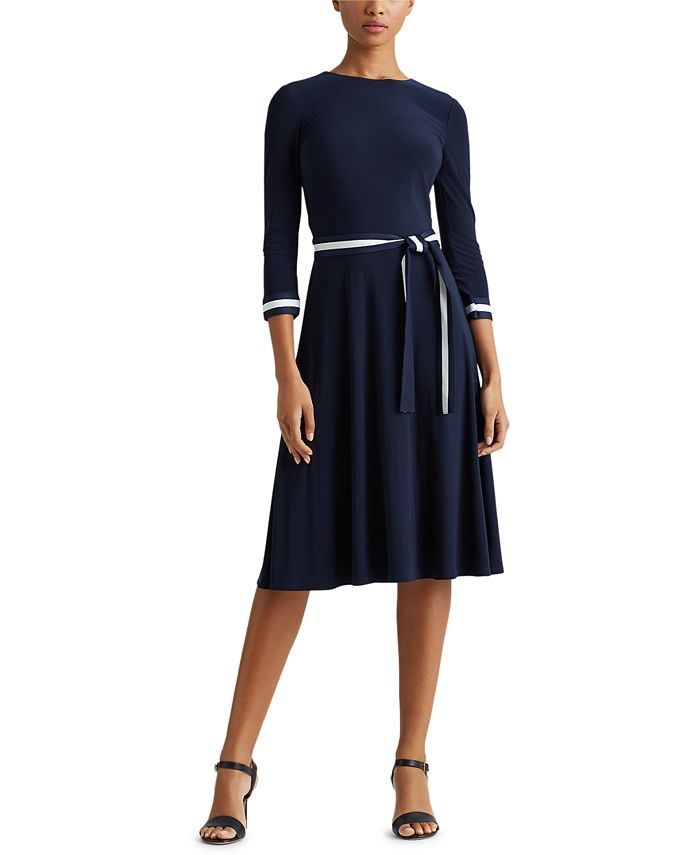 Lauren Ralph Lauren Belted Jersey Dress - Macy's