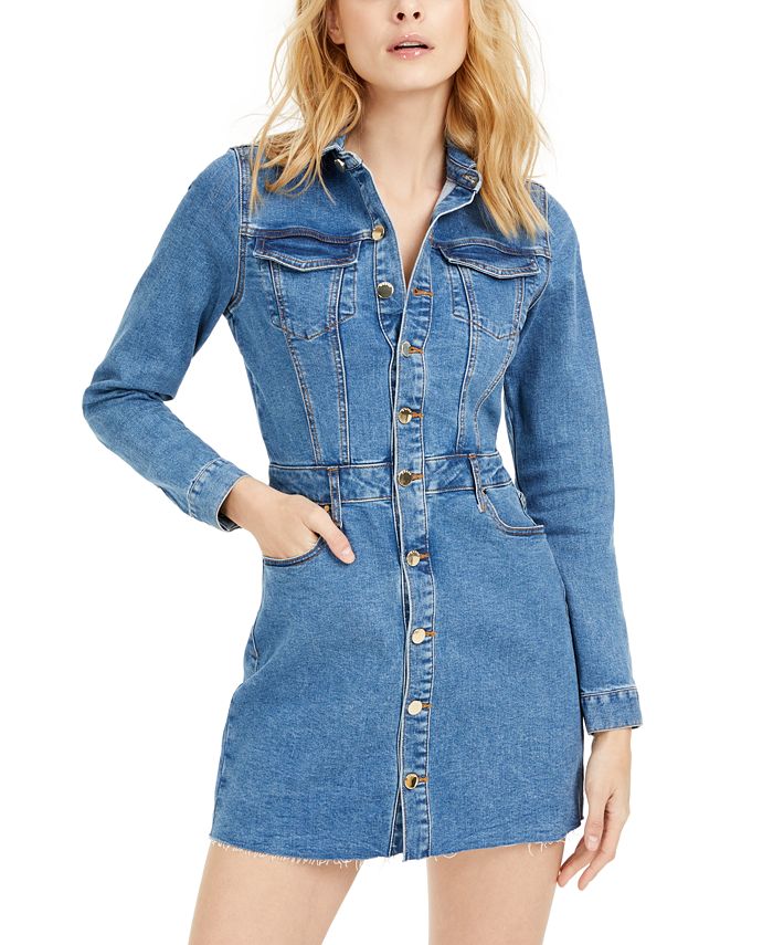 GUESS Long-Sleeve Fitted Denim Dress - Macy's