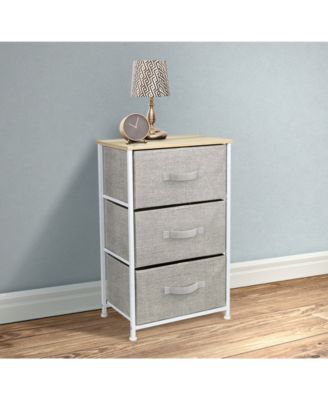 Nightstand with 3 Drawers - Steel Frame, Wood Top & Easy Pull Fabric Bins - Perfect for Home, Bedroom, Office & College Dorm