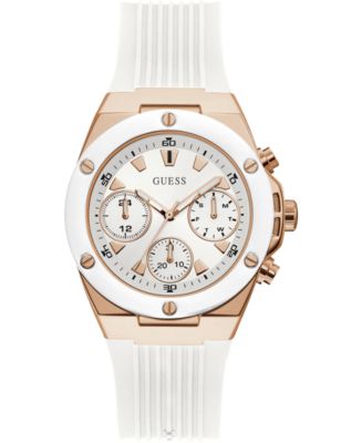 GUESS Women's White Silicone Strap Watch 39mm - Macy's