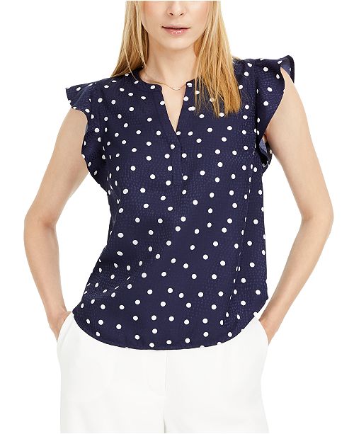 Maison Jules Dot Print Split Neck Top Created For Macy S