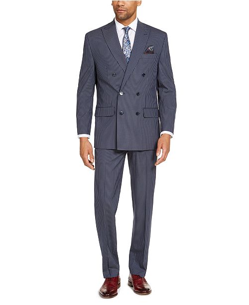 Sean John Men's Classic-Fit Blue Pinstripe Double Breasted ...