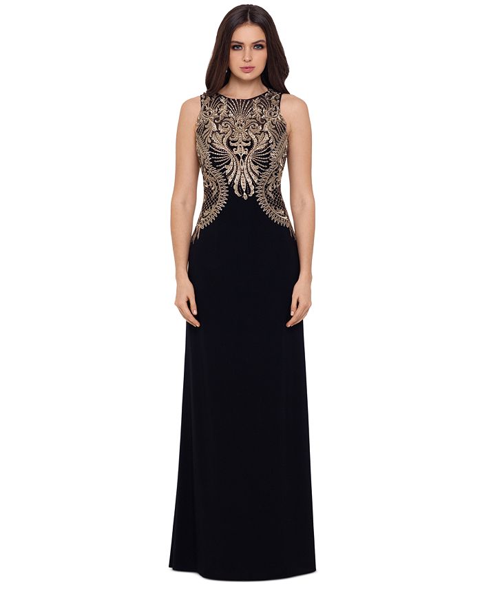 betsy and adam black and gold dress Betsy & Adam Women's One-Shoulder Scuba Crepe Gown - Black