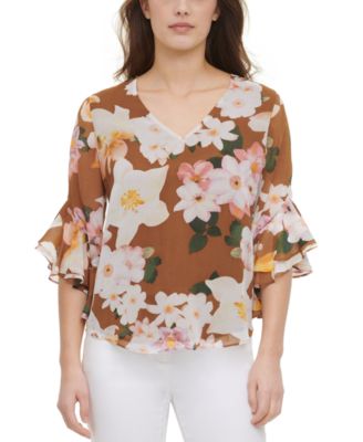 Calvin Klein - Printed Ruffle-Sleeve Top