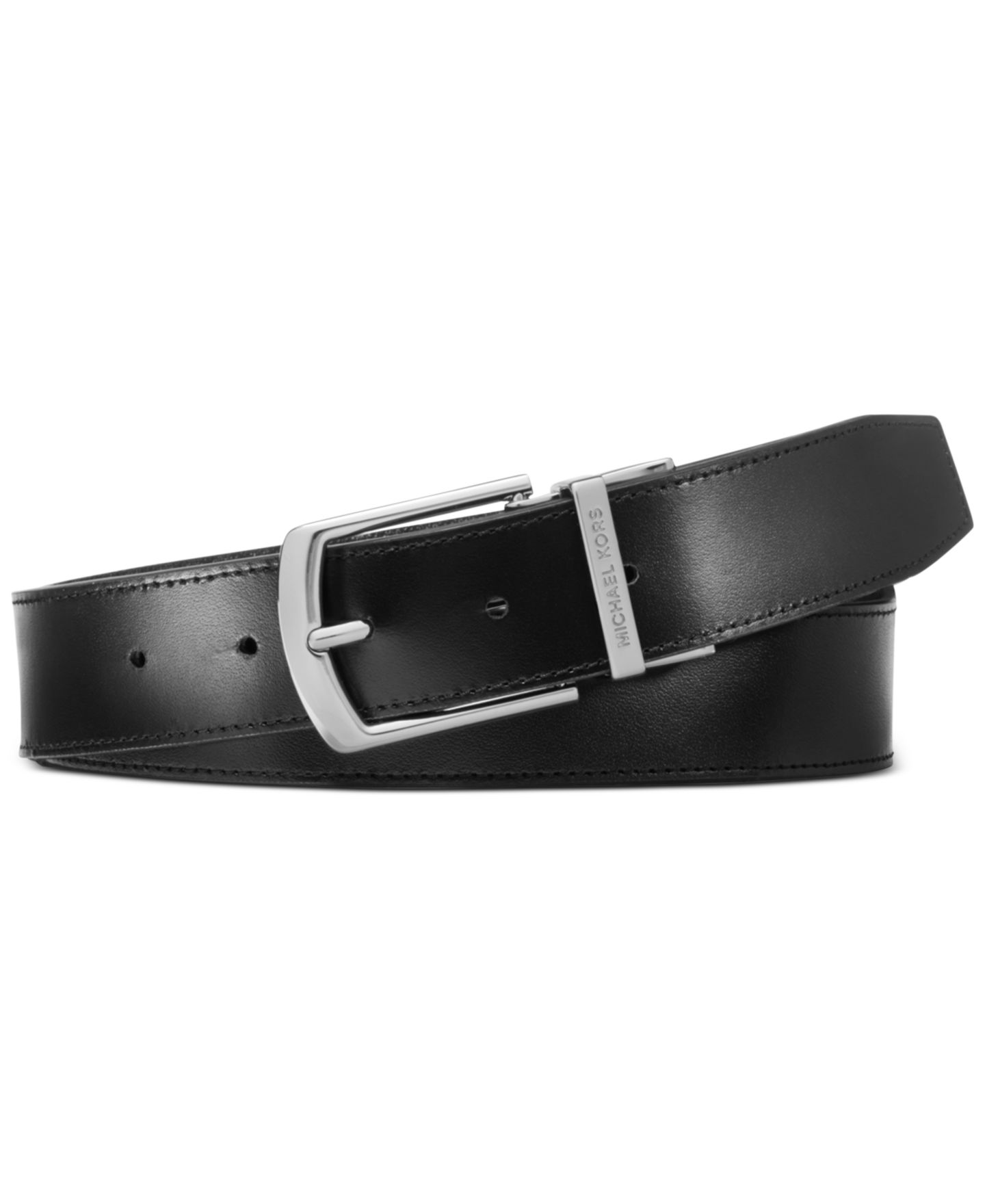 Мужской ремень Michael Kors Signature Leather Belt, цвет: Чёрный — фото 2