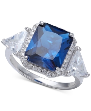 image of Cubic Zirconia Blue Halo Statement Ring in Sterling Silver