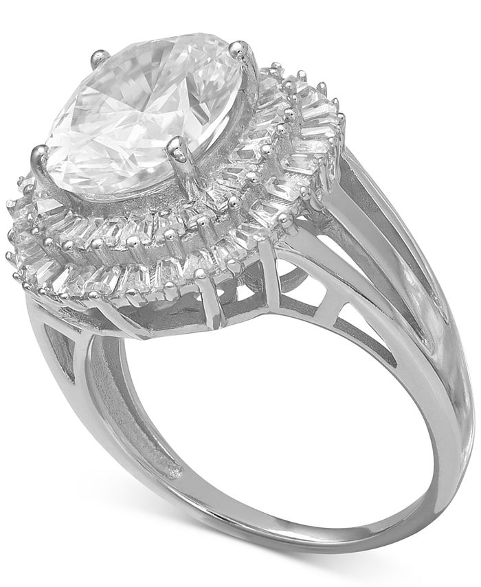 Giani Bernini - Cubic Zirconia Baguette Halo Statement Ring in Sterling Silver or 18K Gold over Silver