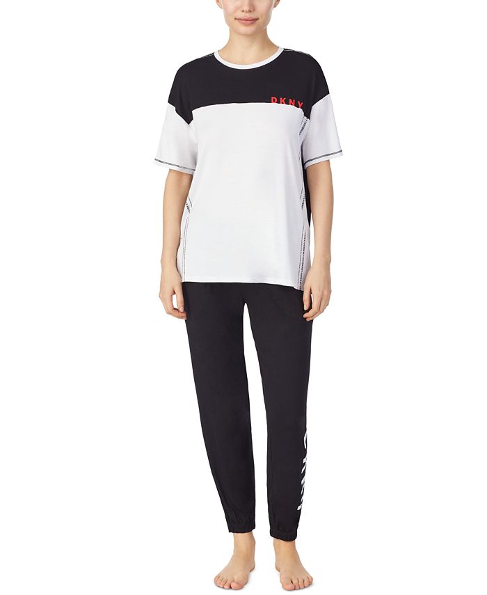DKNY Colorblocked Sleep TShirt & Cropped Jogger Pants Set Macy's