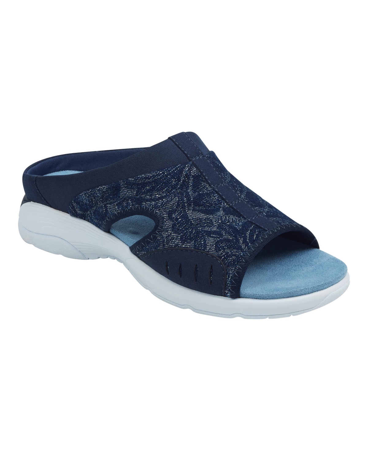 Easy Spirit Women s Traciee Square Toe Casual Flat Sandals Dark Blue Floral Smart Closet