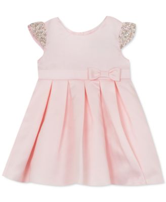 Rare Editions - Baby Girls Satin Beaded Cap-Sleeve Dress