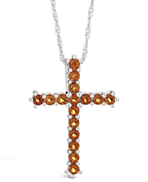 image of Gemstone Cross Pendant Necklace in Sterling Silver