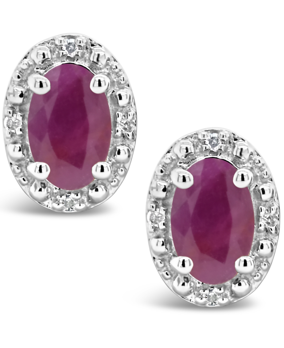 Macy's Ruby (1-1/5 Ct. T.w.) And Diamond Accent Stud Earrings In Sterling Silver In Ruby