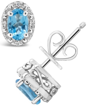 image of Swiss Blue Topaz (1-1/8 ct. t.w.) and Diamond Accent Stud Earrings in Sterling Silver