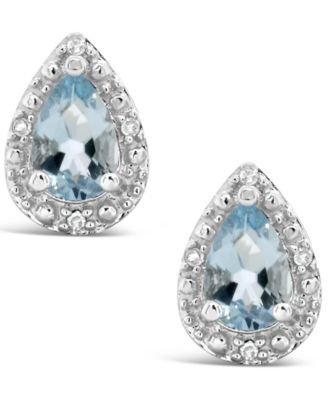 Gemstone and Diamond Accent Stud Earrings in Sterling Silver