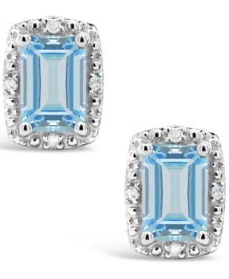 Diamond Accent & Opal (3/4 ct. t.w.) Stud Earrings in Sterling Silver (Also Available in Aquamarine)