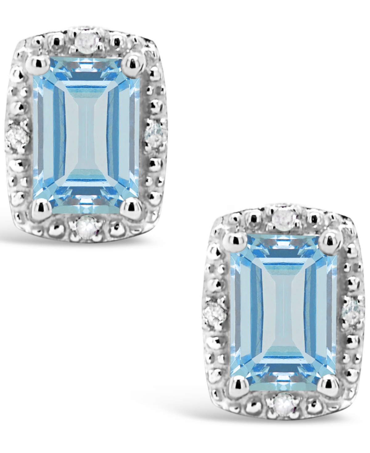Diamond Accent & Opal (3/4 ct. t.w.) Stud Earrings in Sterling Silver (Also Available  - Aquamarine
