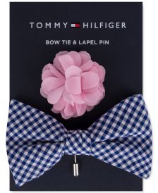 Men's Gingham Bow Tie & Floral Lapel Pin