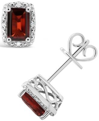 Gemstone and Diamond Accent Stud Earrings in Sterling Silver