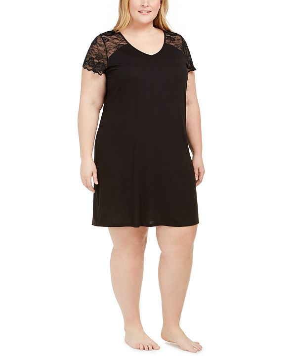 Charter Club Plus Size Lace Sleeve Nightgown, Created for Macy's