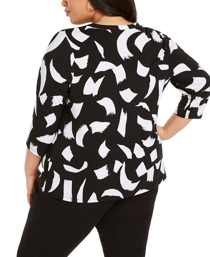 Alfani Plus Size Printed Button-Up Twist-Front Top, Created for Macy's ...