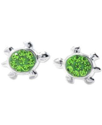 Macy's - Green Crystal Pav&eacute; Turtle Stud Earrings in Sterling Silver