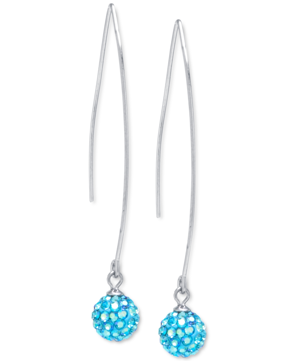 Macy's Crystal Pave Orb Threader Earrings In Sterling Silver In Blue