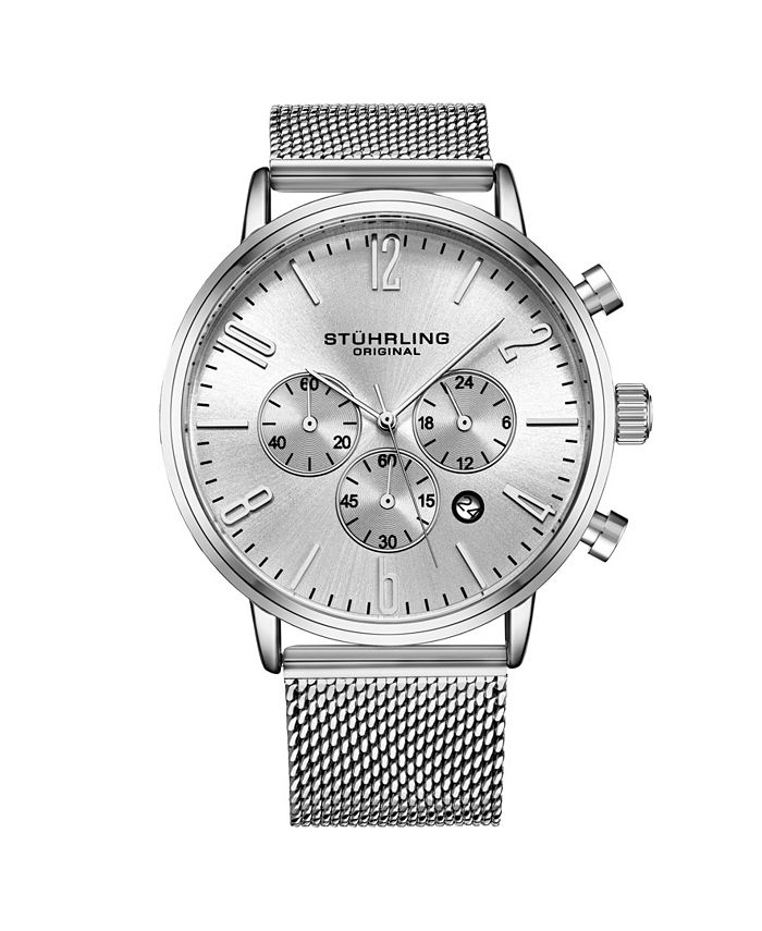 Stuhrling Men's Silver Tone Mesh Stainless Steel Bracelet Watch 48mm ...