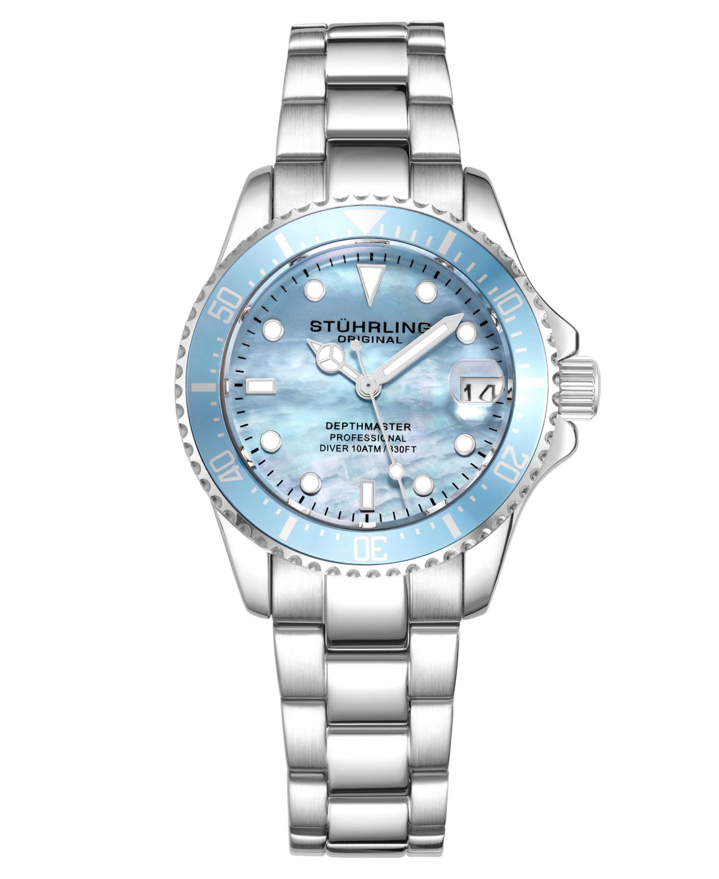 Женские часы Stuhrling Depthmaster 3950L Quartz Diver, цвет: Светлый синий / Серебряный — фото 1
