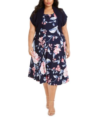 Robbie Bee Plus Size Floral-Print Knit-Bolero Dress - Macy's