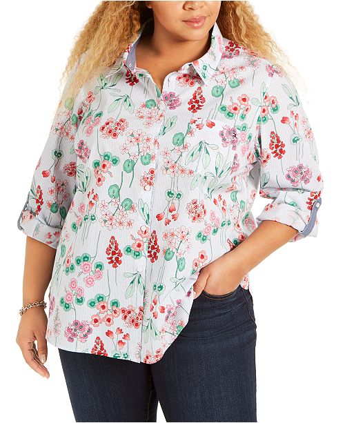 Tommy Hilfiger Plus Size Roll Tab Shirt Reviews Tops Plus Sizes Macy S