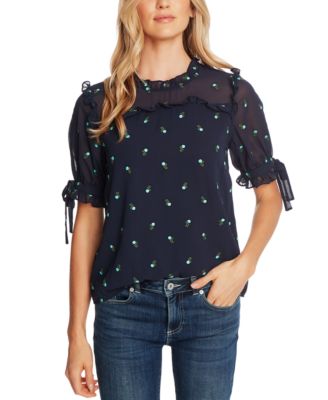CeCe - Floral-Embroidered Ruffled Top