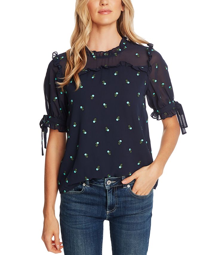 CeCe Floral-Embroidered Ruffled Top - Macy's