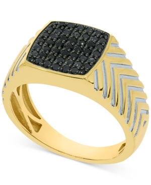 image of Men-s Black Diamond Cluster Ring (1/2 ct. t.w.) in 10K Gold-Plated Sterling Silver
