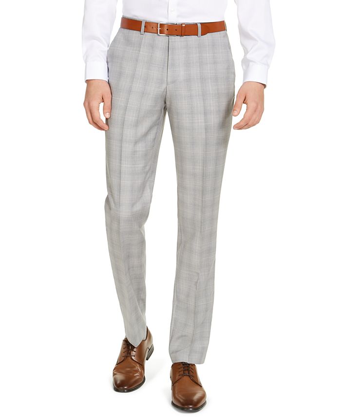 HUGO Men's Modern-Fit Light Gray Plaid Wool Suit Pants, Created for ...