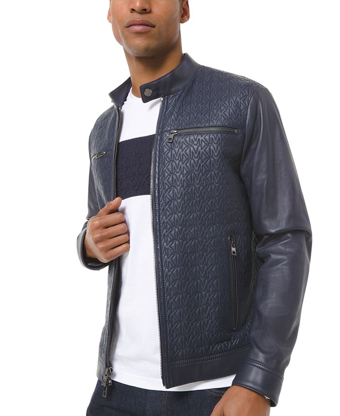 Michael Kors Men's Quilted Logo Racer Leather Jacket - Macy's