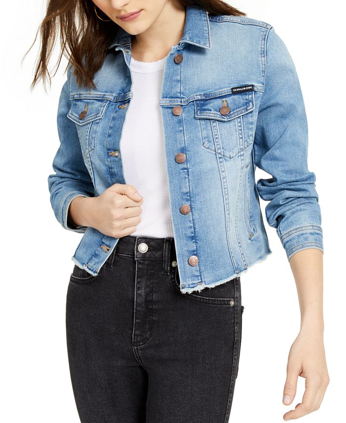Calvin Klein Jeans Cotton Frayed Trucker Denim Jacket - Macy's