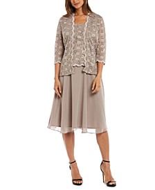 R&M Richards Sequined Lace Chiffon Dress and Jacket