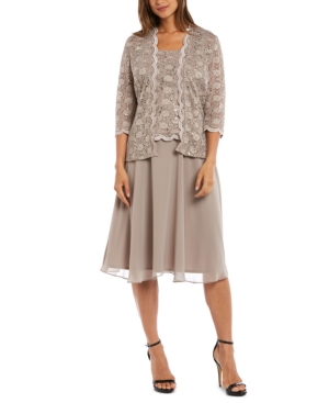 R & M Richards Sequined Lace Chiffon Dress and Jacket